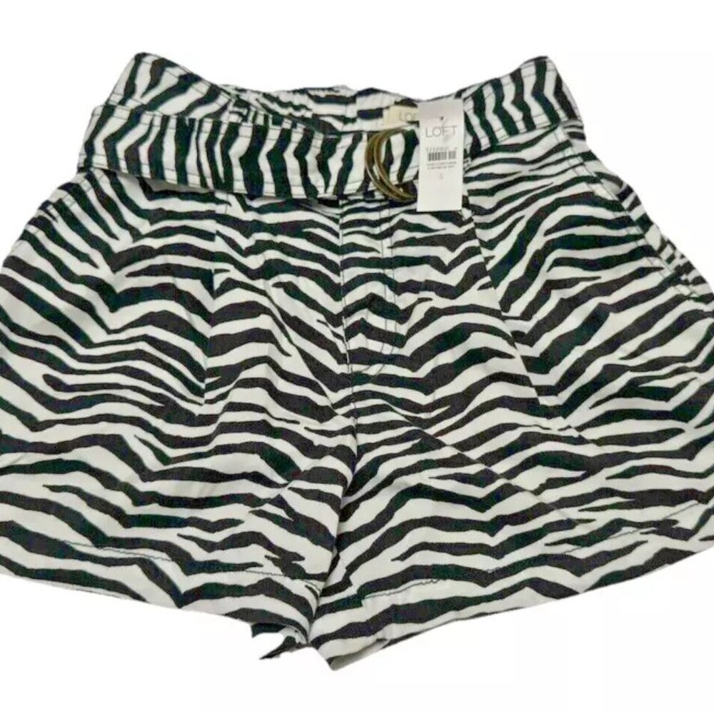 NEW ANN TAYLOR LOFT Zebra Print Belted Lyocell Shorts size S
